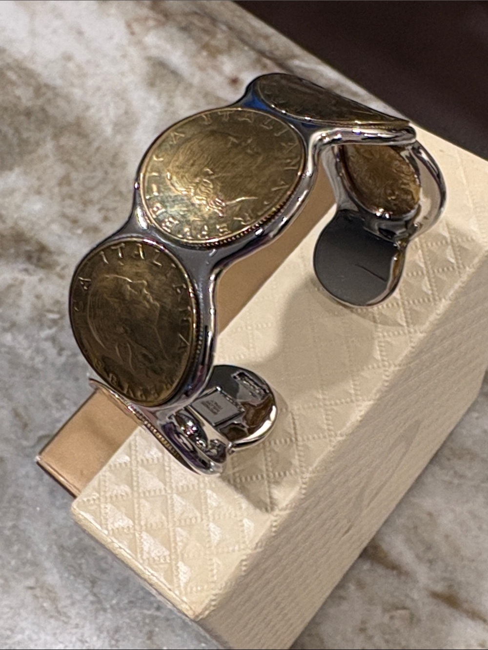Gold-Tone Coin Accent Cuff Bracelet - Women's Accessory - Picture 2 of 5